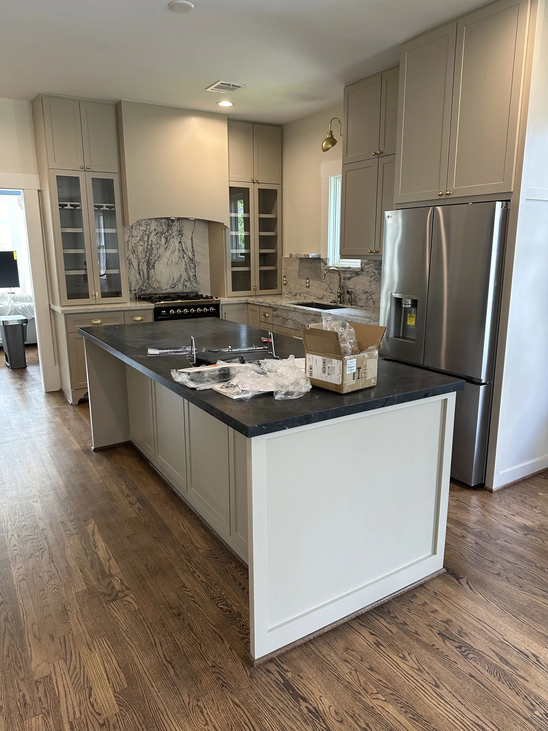Kitchen island and cabinetry after the remodel