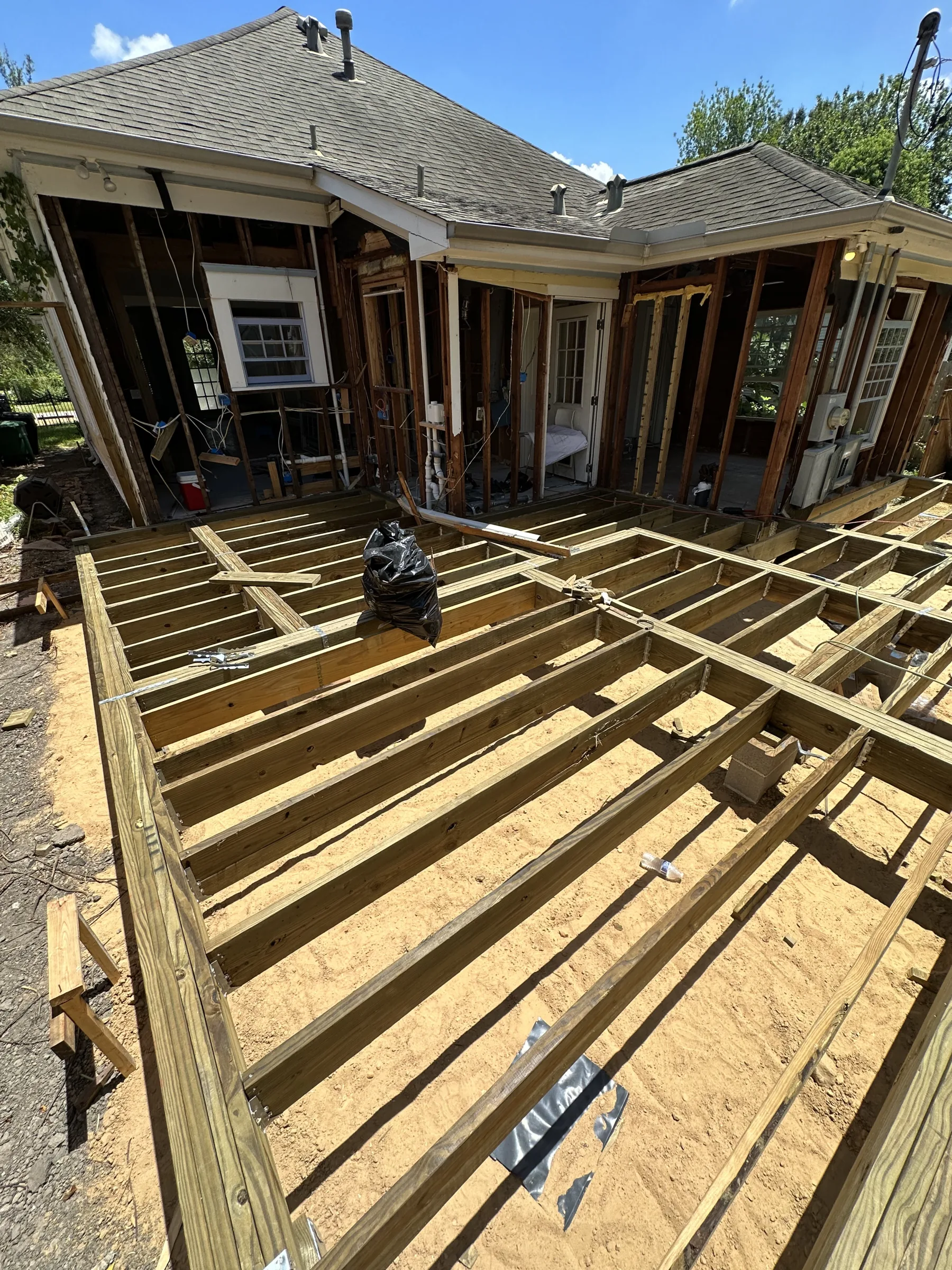 Framing adjoining the existing home