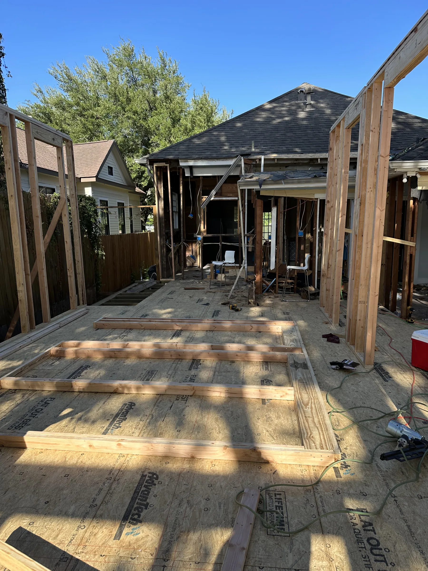 Framed addition behind the home