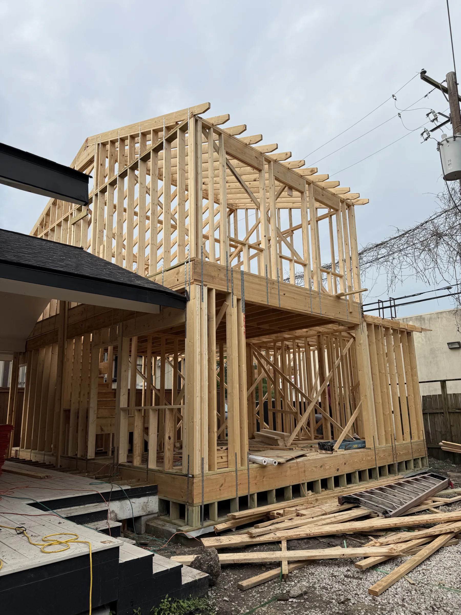 Timber framing for the detached garage and office