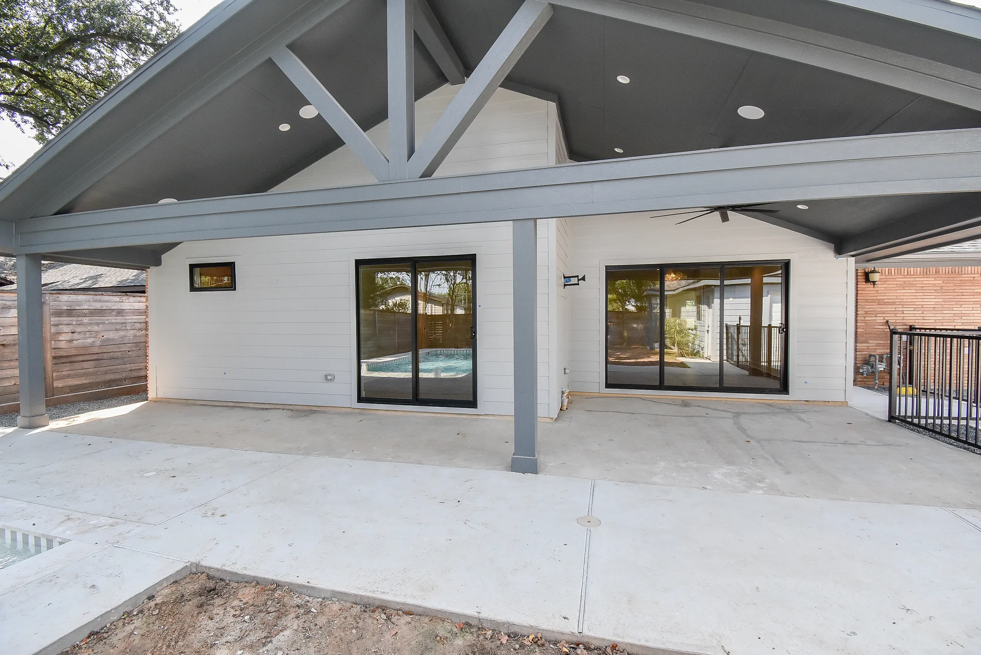 Covered outdoor living area at Grovewood