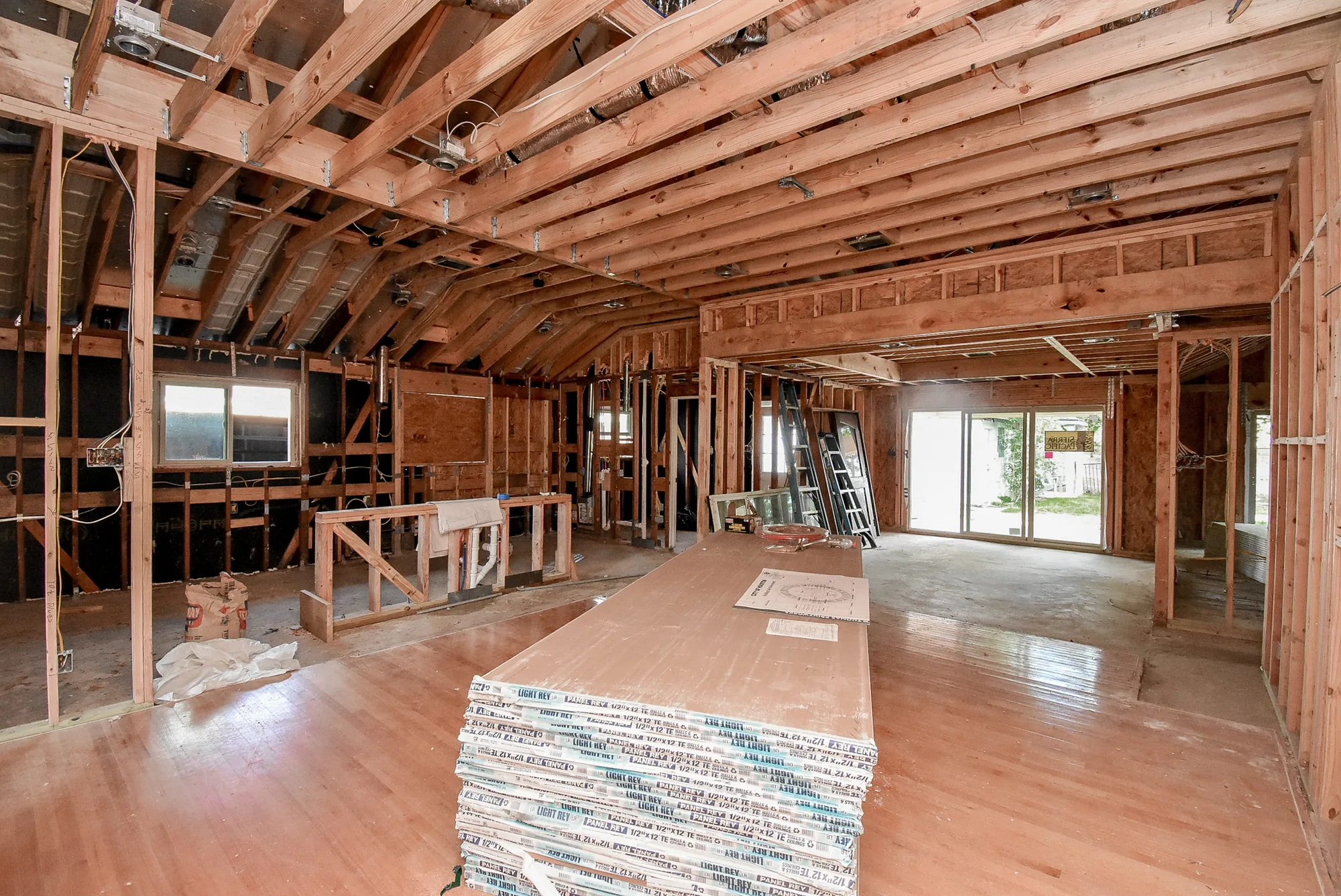 Interior framing during the Grovewood renovation